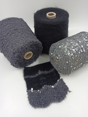 Набор для шарфа, альпака, меринос, мохер, пайетки, цвет черный